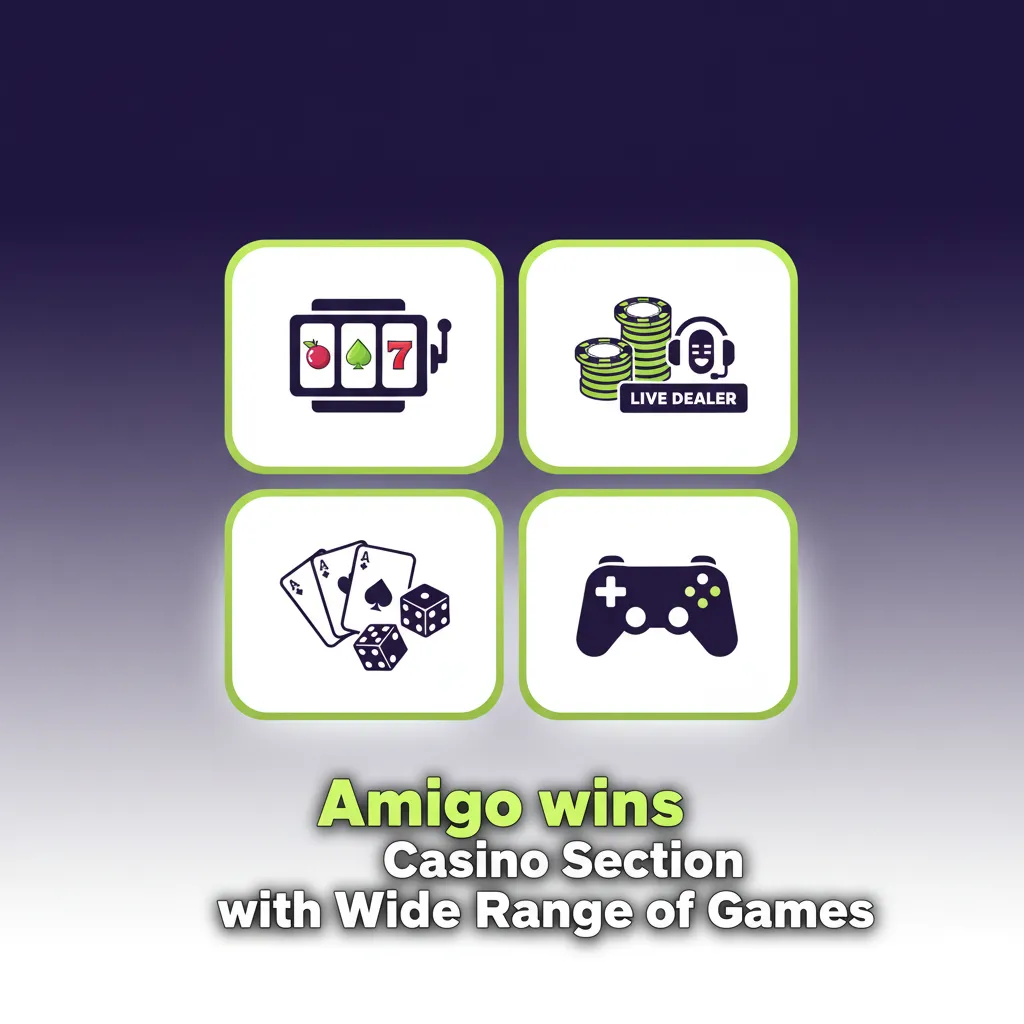 Amigo Wins casino section with filters for Slots, Table Games, Crash, Instant, Jackpots, Megaways, Game Shows, Bingo