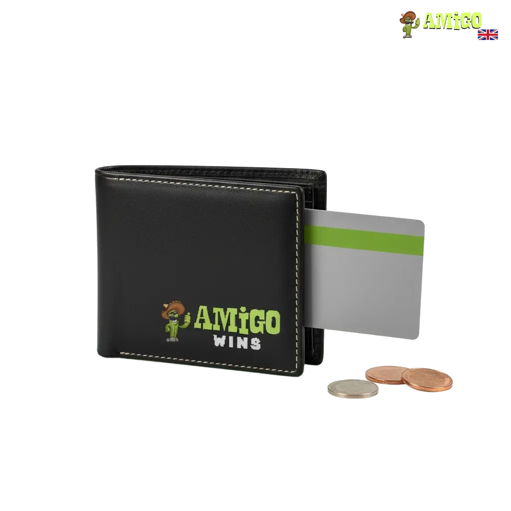 Amigo Wins UK banking: GBP Visa/Mastercard debit, no crypto, £10–£5k deposits, £20–£10k withdrawals, first deposit bonus.