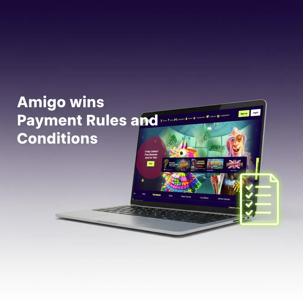 Amigo Wins payment rules: UK debit cards only, own method, ID checks, return-to-source withdrawals, limits may delay.