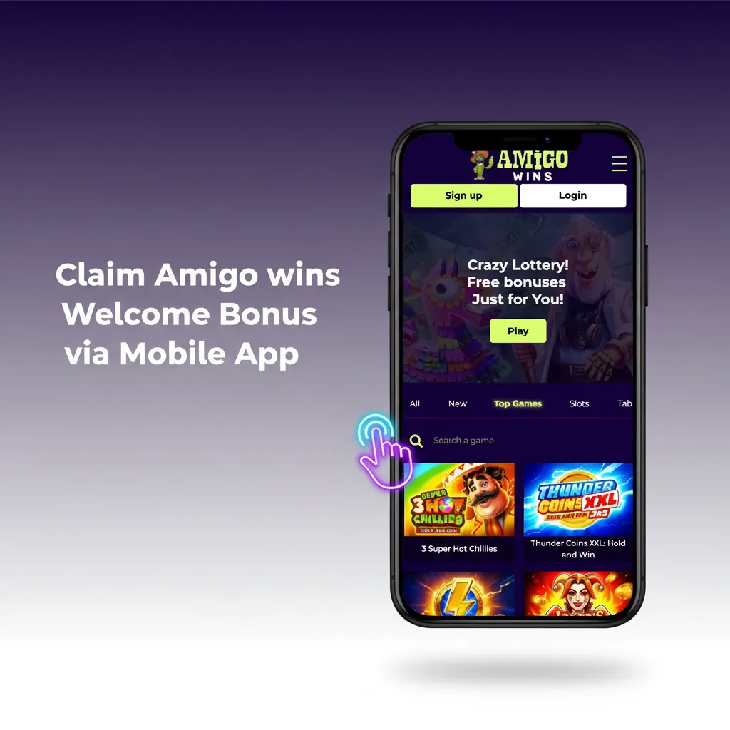 Phone app steps to claim Amigo Wins welcome bonus: install, verify, pick offer, deposit, accept; track wagering, set limits.