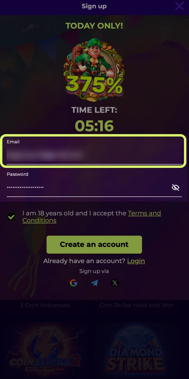 Enter personal details, country, and preferred currency for Amigo wins official app.