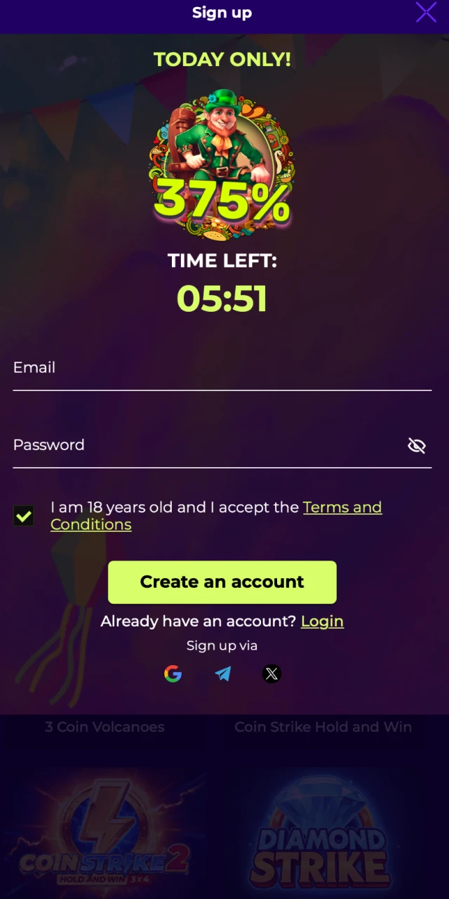 Tap Registration Amigo wins and choose email, phone, or social.
