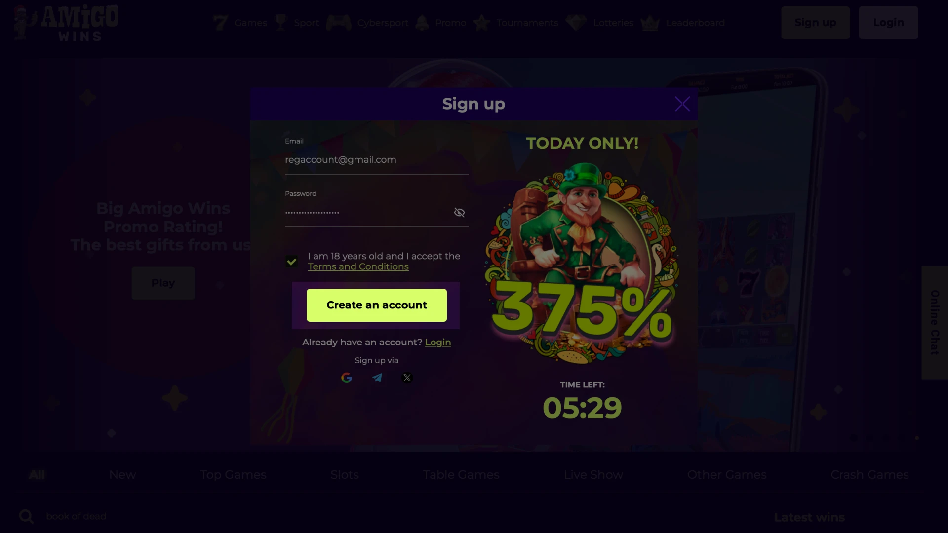 Tap the Amigo wins registration button.