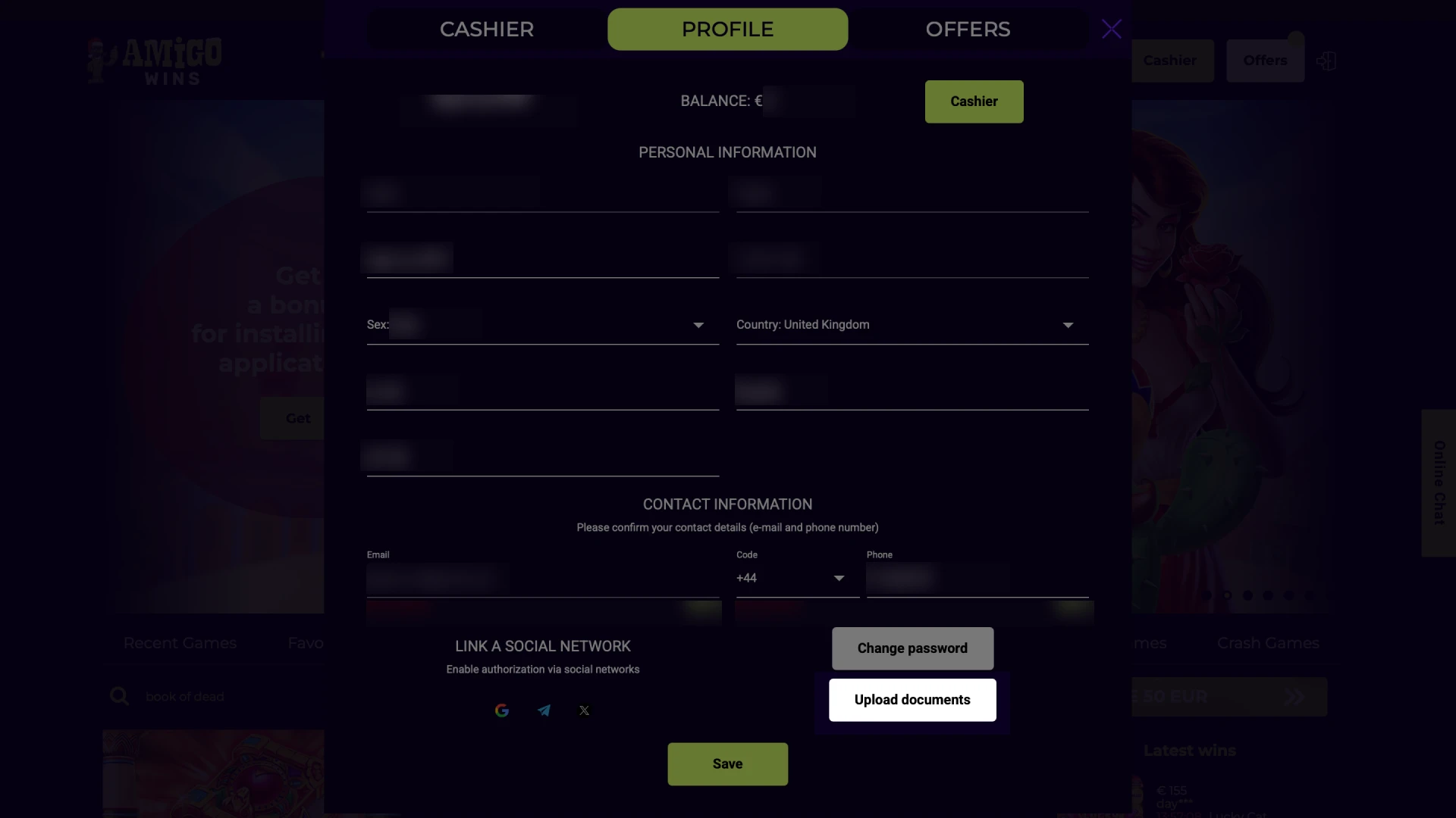 Go to your Amigo wins official website profile and choose Account Verification.