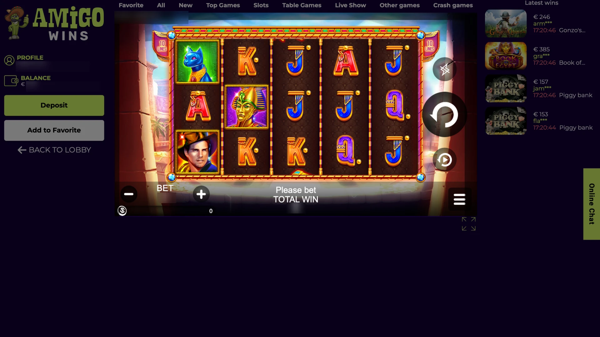 Check info, RTP, and features, then load the game at Amigo wins.