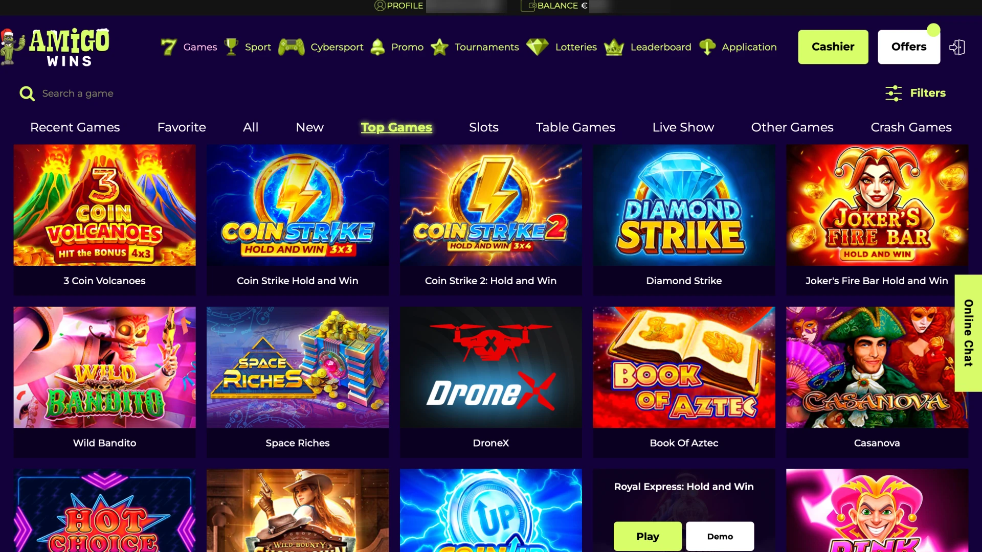 Open your favourite Amigo wins lobby and pick a game.