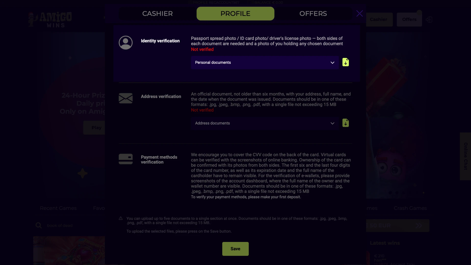 Submit clear photos of the front and back if Amigo wins required.
